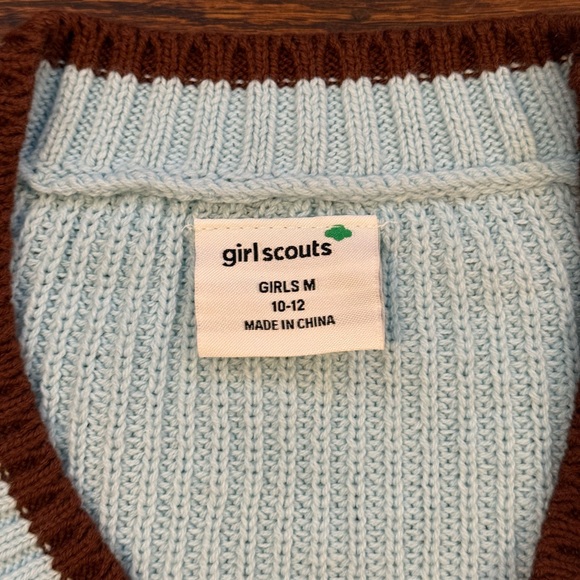 Kids' Light Blue Cardigan Sweater with Brown Trim - Picture 3 of 5